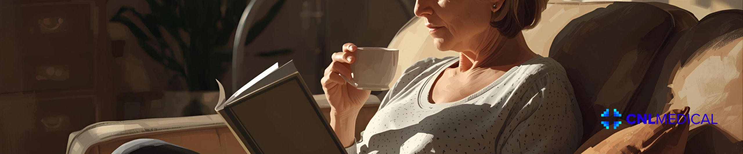 Adult reading comfortably without glasses after Vizz eye drop treatment for presbyopia